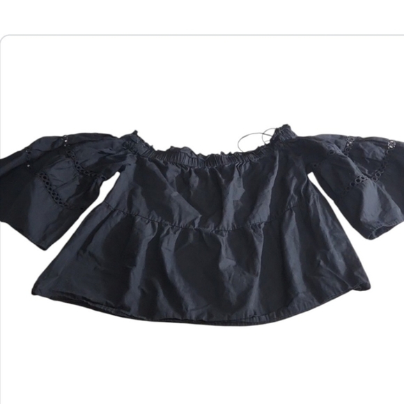 A New Day Top womens blouse off the shoulder top black size XS Fluted sleeve - Picture 1 of 11
